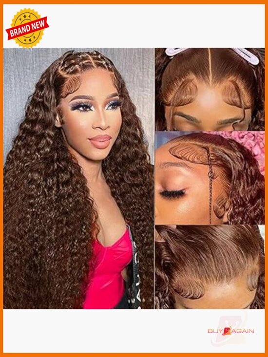 Deep Wave Lace Front Wig Human Hair 13X6 Pre Plucked 180% Density HD Lace main image 4